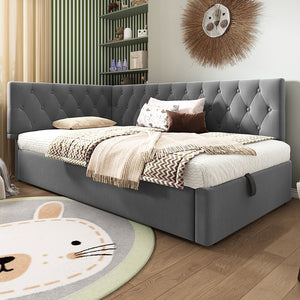 Daybed-Xylo-90x190 cm-idraulico, doghe, velluto grigio