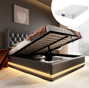 Letto matrimoniale 160x200 cm in PU nero con contenitore; LED a 3 lati e USB Type-C