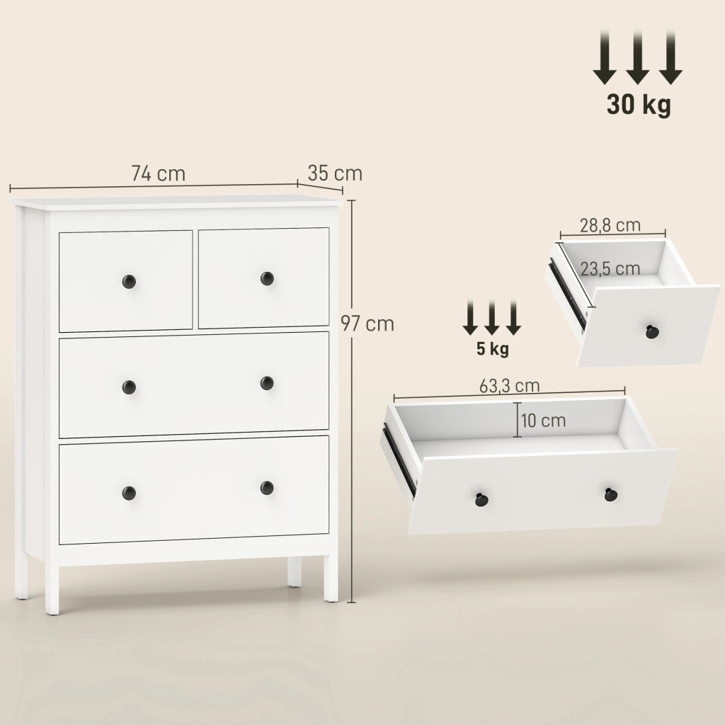 Cassettiera 4 Cassetti ¨C zephmum ¨C Bianco 80x40x80