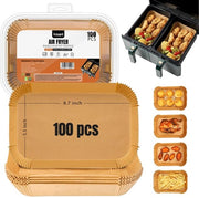Pergamino per air fryer, 100 pezzi, 22 x 14 cm, rettangolare Pergamino per air fryer con trattamento antiaderente