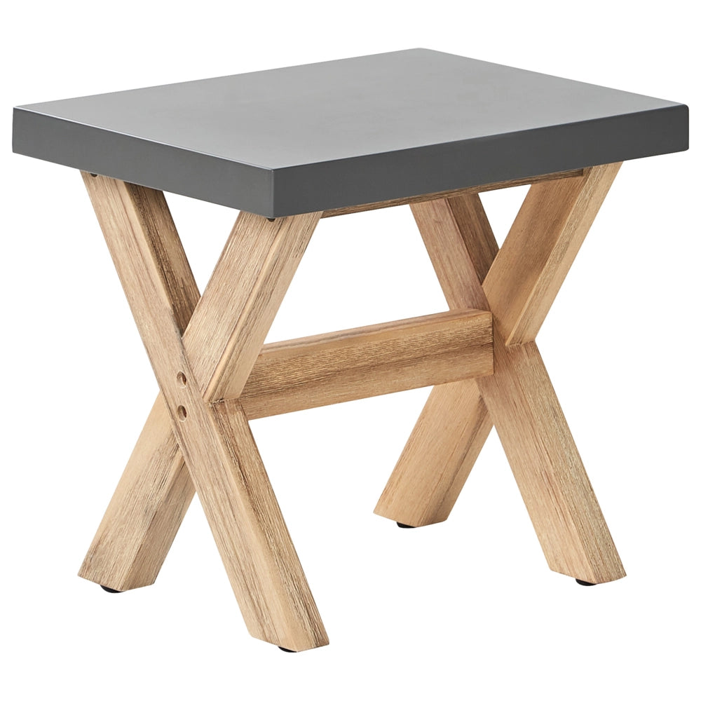 Sgabello da giardino per esterni Sedile in fibra di cemento grigio Base in legno di acacia chiaro Poggiapiedi moderno per patio