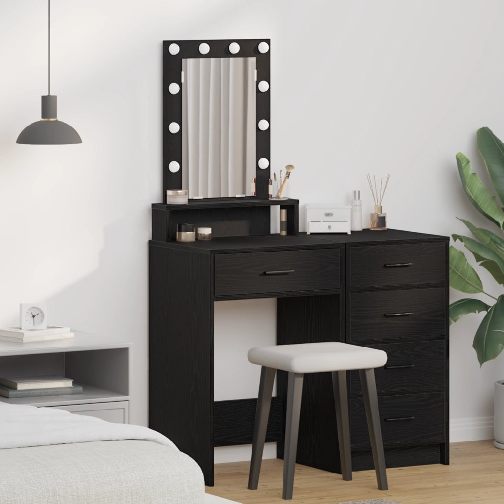 Tavolo da Trucco  con Luci LED Nero Rovere 50x41x140 cm