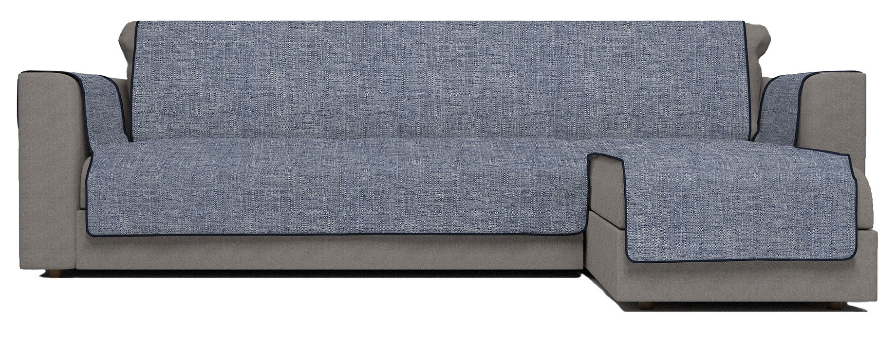 Copridivano in Poliestere con Penisola Destra Seduta 240 cm Blu Scuro