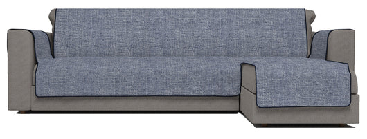 Copridivano in Poliestere con Penisola Destra Seduta 190 cm Blu Scuro