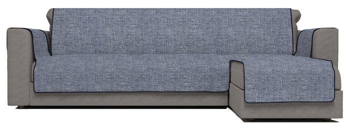 Copridivano in Poliestere con Penisola Destra Seduta 190 cm Blu Scuro