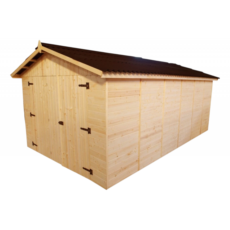 Garage in legno da giardino 280x480 cm – pareti 16 mm, tetto bitumato e porta tripla – ED2848N Foresta