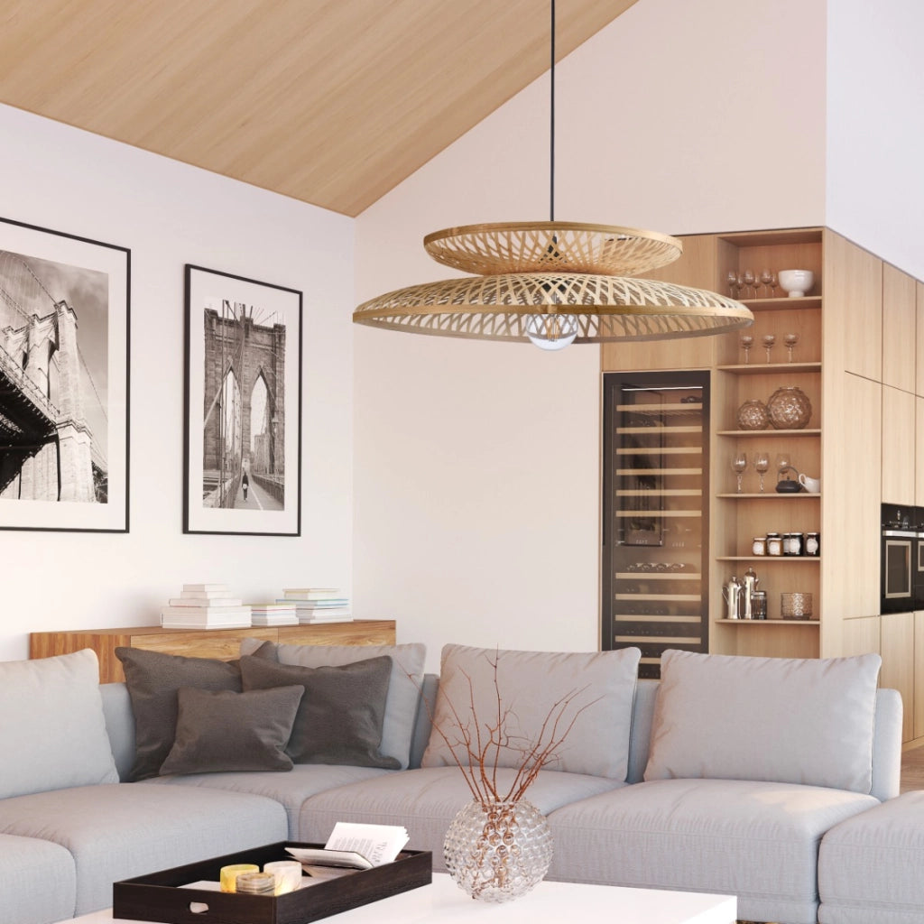 Lampada a sospensione boho bambù crema 60cm Bali Polux