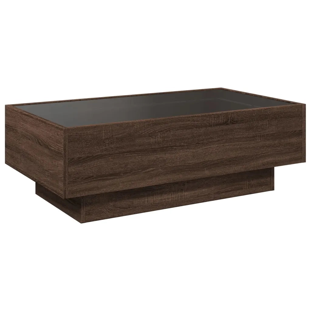 Tavolino Salotto con LED Rovere Marrone 90x50x30 cm Multistrato