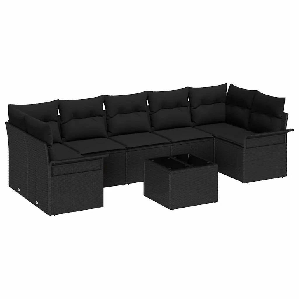 Set Divano da Giardino con cuscino 8 pcs Nero polyrattan 3353952