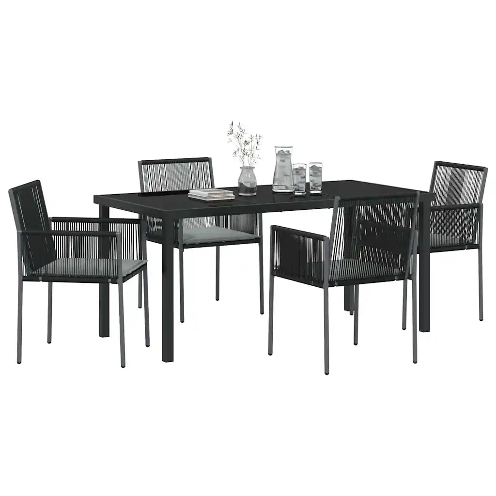 Set da Pranzo per Giardino 5 pcs Nero Rattan in PE