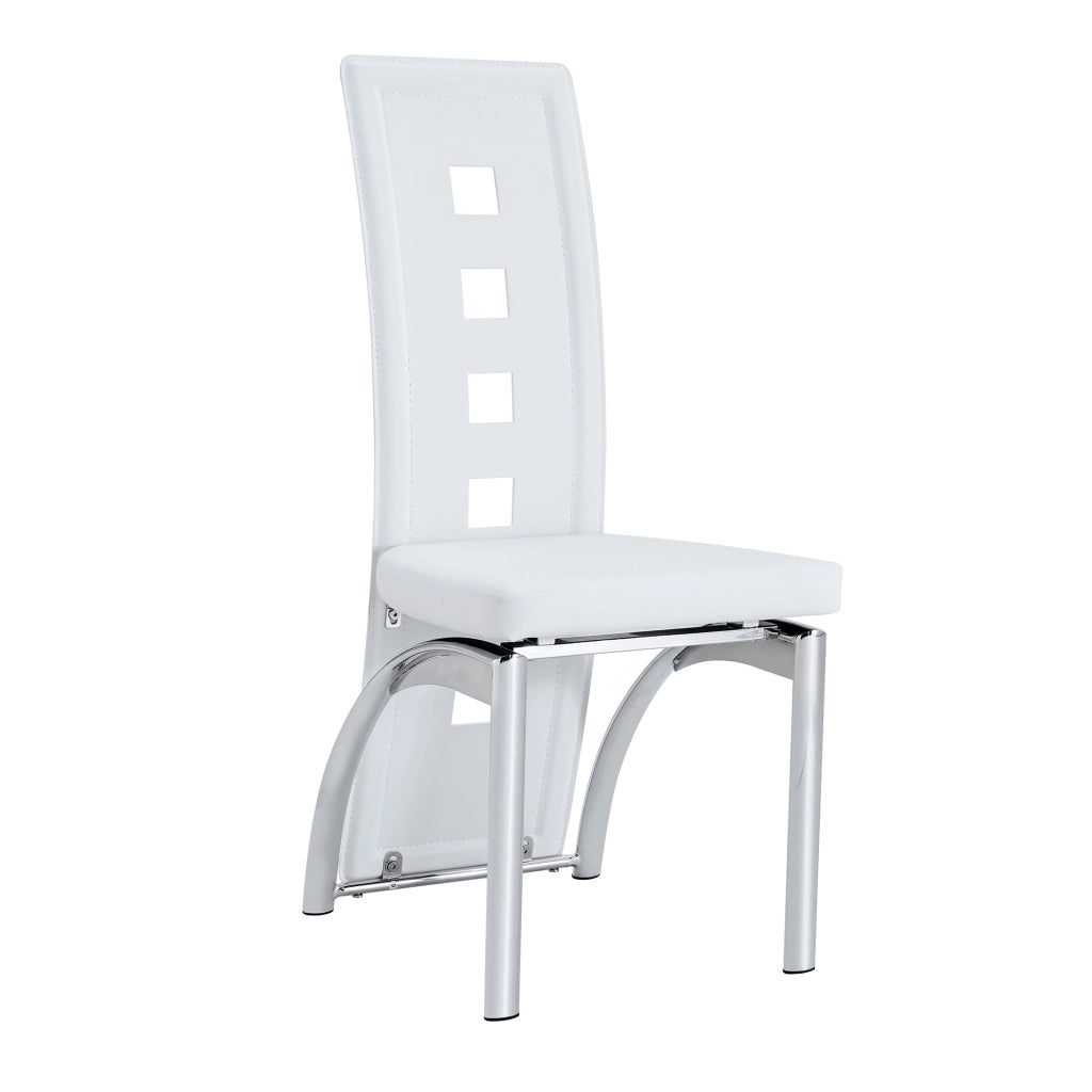 Set di 2 sedie da pranzo moderne in PU bianco con gambe in metallo argento, design con motivo geometrico