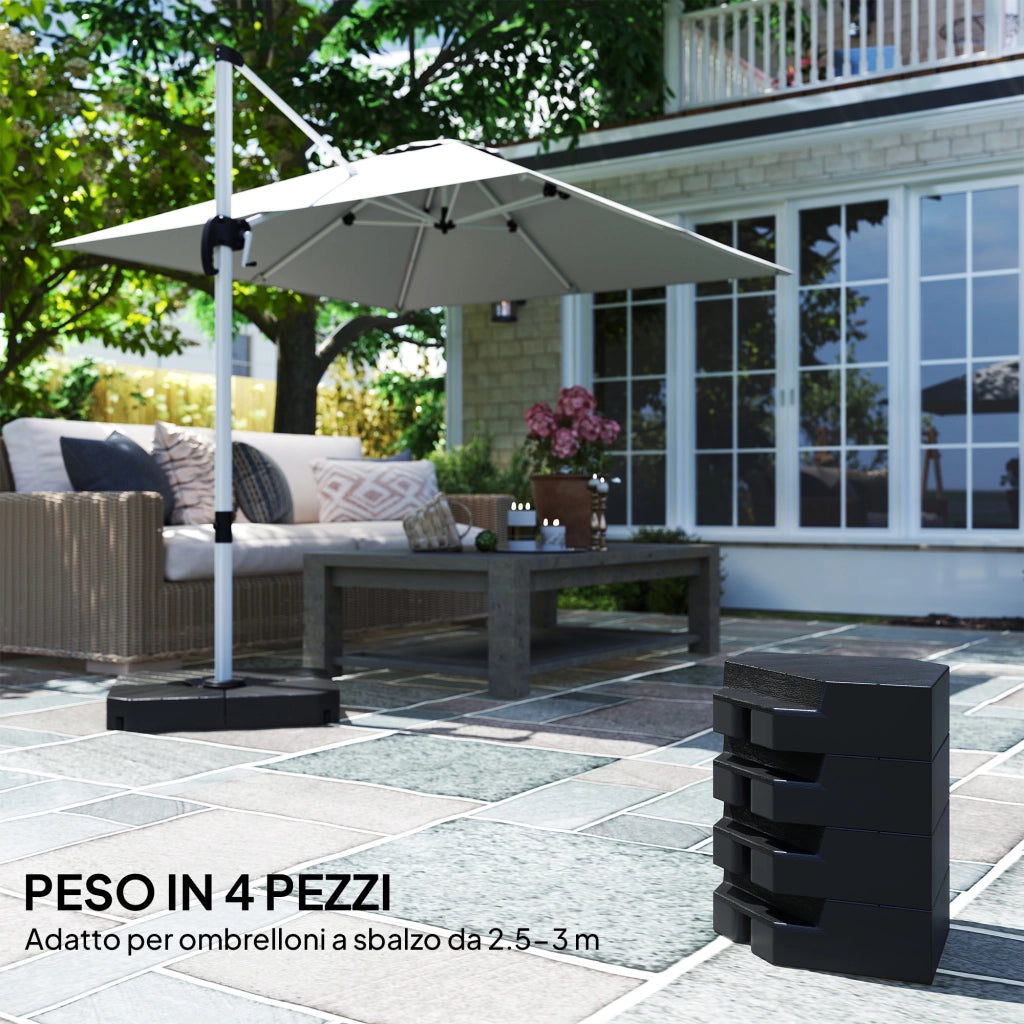 Set 4 Basi per Ombrellone ¨C Xylo ¨C Riempibili Acqua/Sabbia 80kg Nero