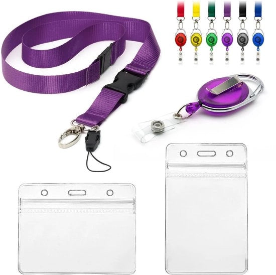Lanyard con chiusura a scatto rimovibile - Orecchino per badge - Avvolgibile con bobina retrattile - Impermeabile - Regolabile - Estendibile fino a 65 cm