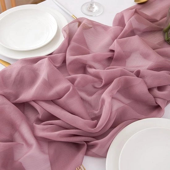 Tavolo da pranzo decorativo - festivo - chiffon rosé antico 300 x 75 cm
