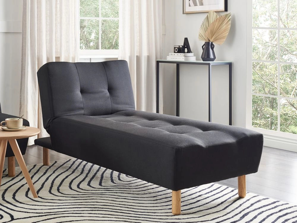 Chaise longue Verde Rivestimento in Tessuto Gambe in Legno Chiaro Stile Scandinavo
