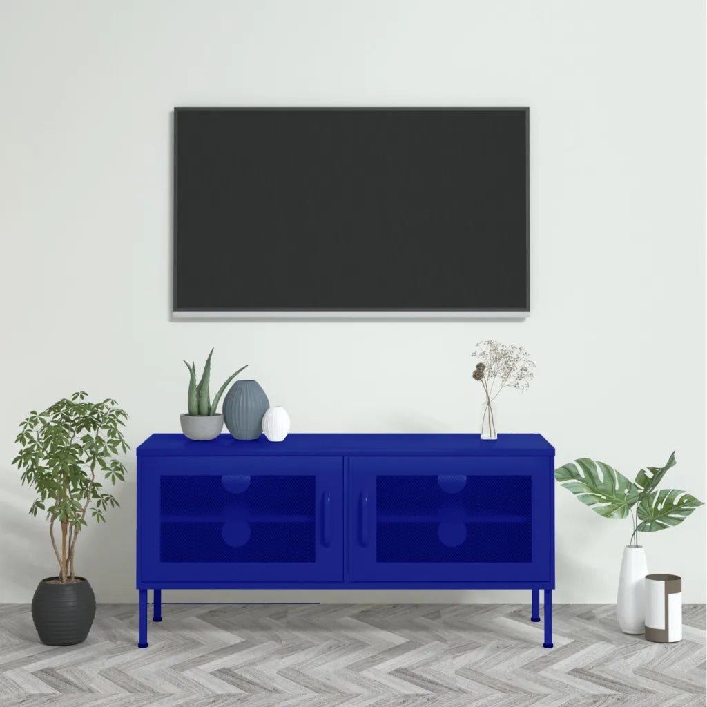 Mobile TV-Credenza per TV Blu Marino 105x35x50 cm in Acciaio