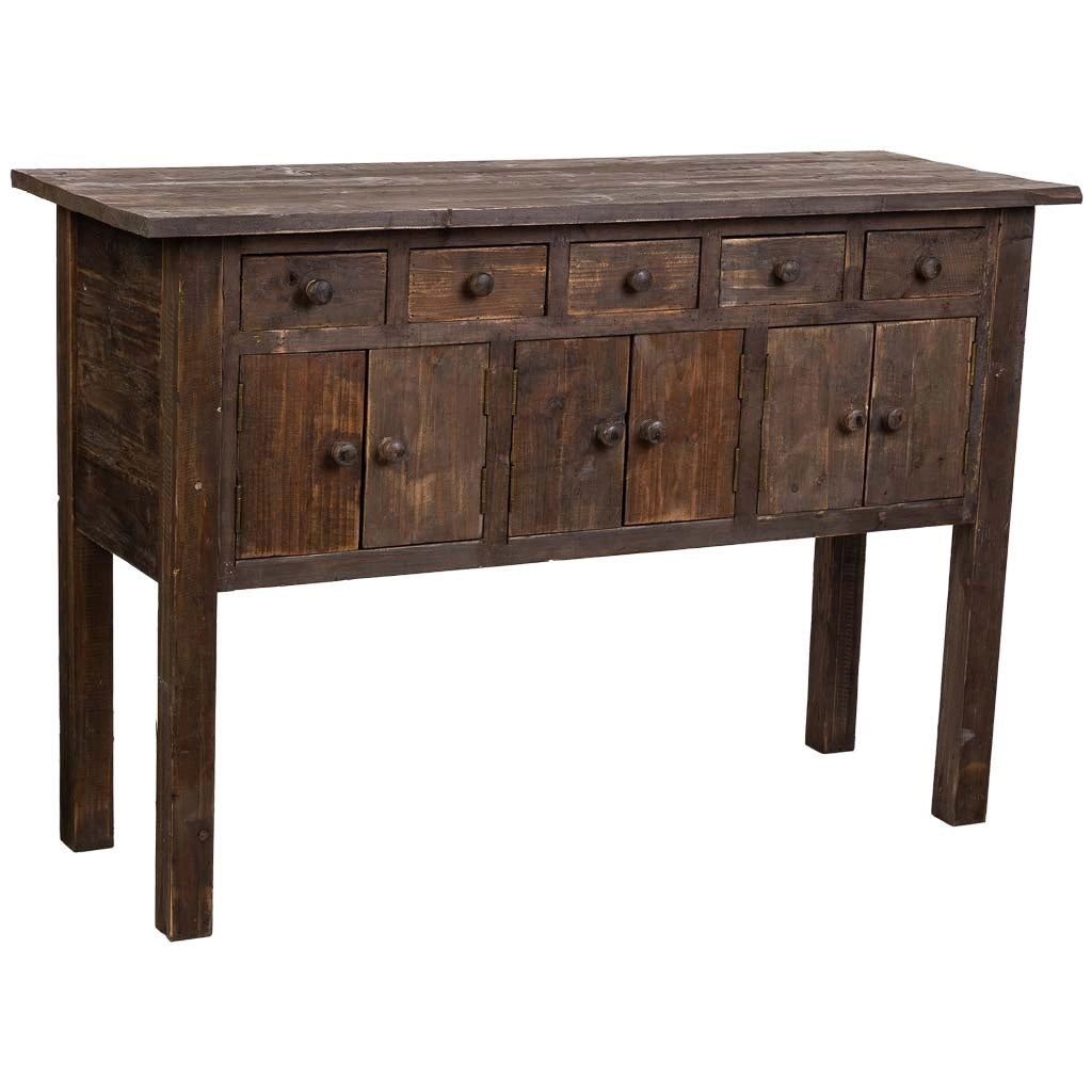 Credenza in legno con 5 cassetti e 6 ante marrone 120x43x80h cm