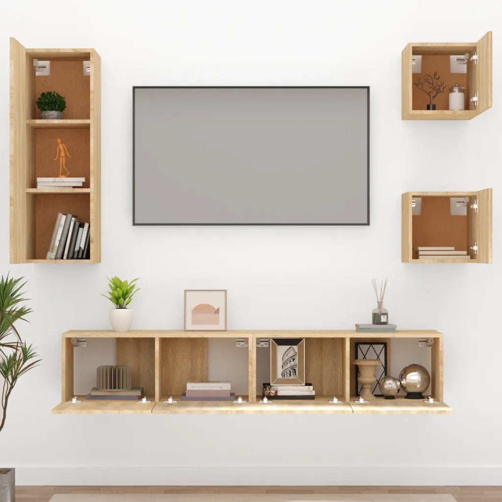 Set di Mobili Porta TV 5 pz Rovere Sonoma in Legno Multistrato cod mxl 20107