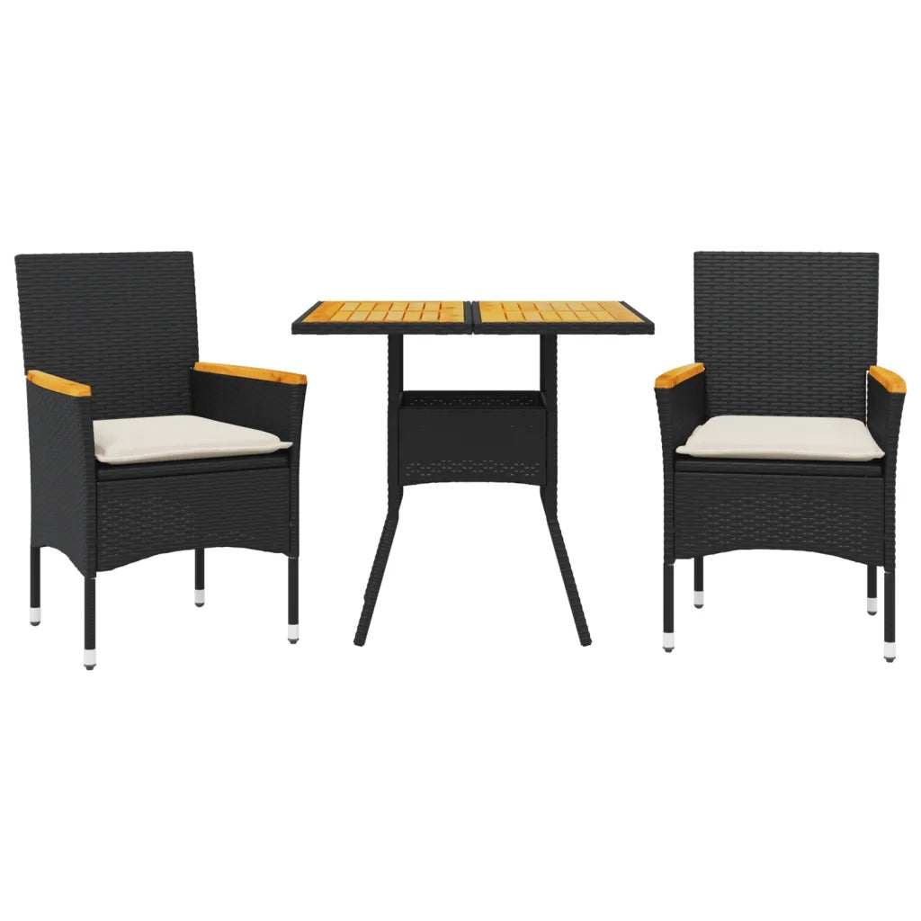 Set Pranzo da Giardino 3 pz con Cuscini Nero Polyrattan Acacia 3278697