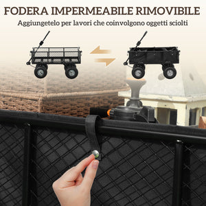 Carrello da Giardino 105x51x54 cm da 114L con Sacca Portaoggetti e Pareti Rimovibili in Acciaio Nero