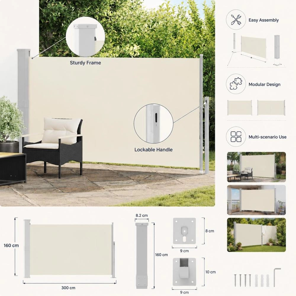 Side Awning 160x300 Cm Cream White