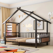 Letto per bambini in metallo a forma di casetta 90x200 cm, con sponde di sicurezza, nero
