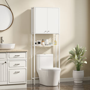 Mobile Bagno Sopra WC e Lavatrice 64x20x180 cm con Armadietto in MDF Bianco