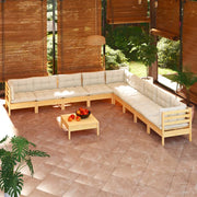 Set Divani da Giardino 10 pz con Cuscini Crema Massello di Pino 3096821