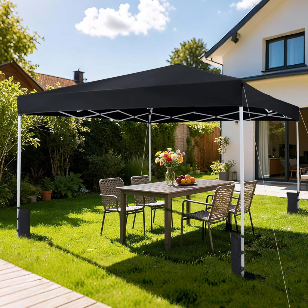Gazebo da Esterno Pieghevole 290 x 290 cm, Gazebo Pop up con 4 Sacchi di Sabbia e Borsa da Trasporto, Regolabile in Altezza, Telaio Robusto in Metallo, per Mercato, Campeggio (Nero)
