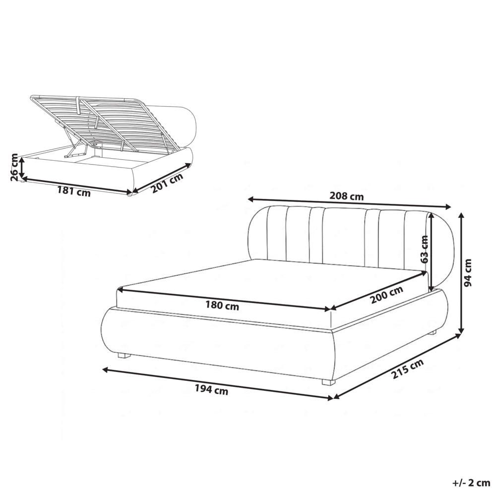 Letto matrimoniale imbottito con struttura a molle a sollevamento trapuntato 180 x 200 beige chiaro e contenitore sollevabile