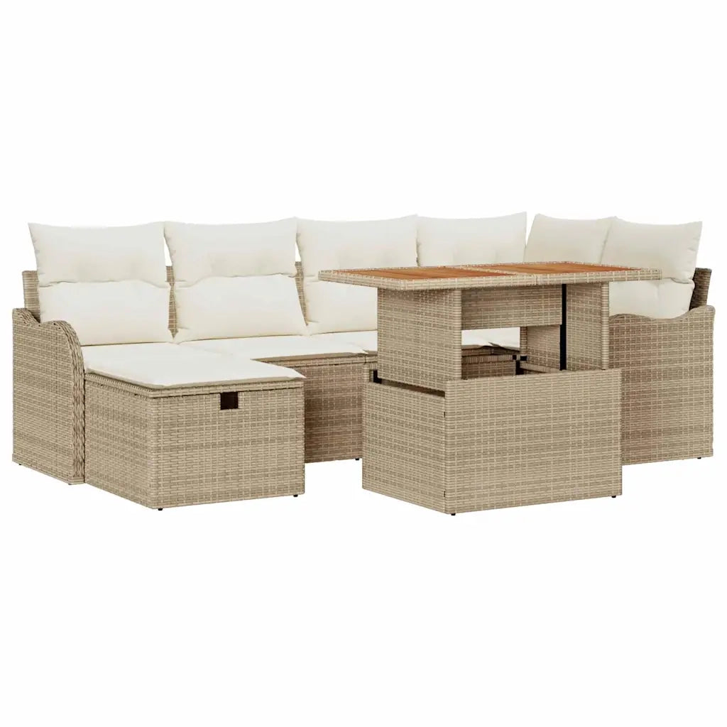 Set Divano da Giardino con cuscino 7 pcs Beige polyrattan