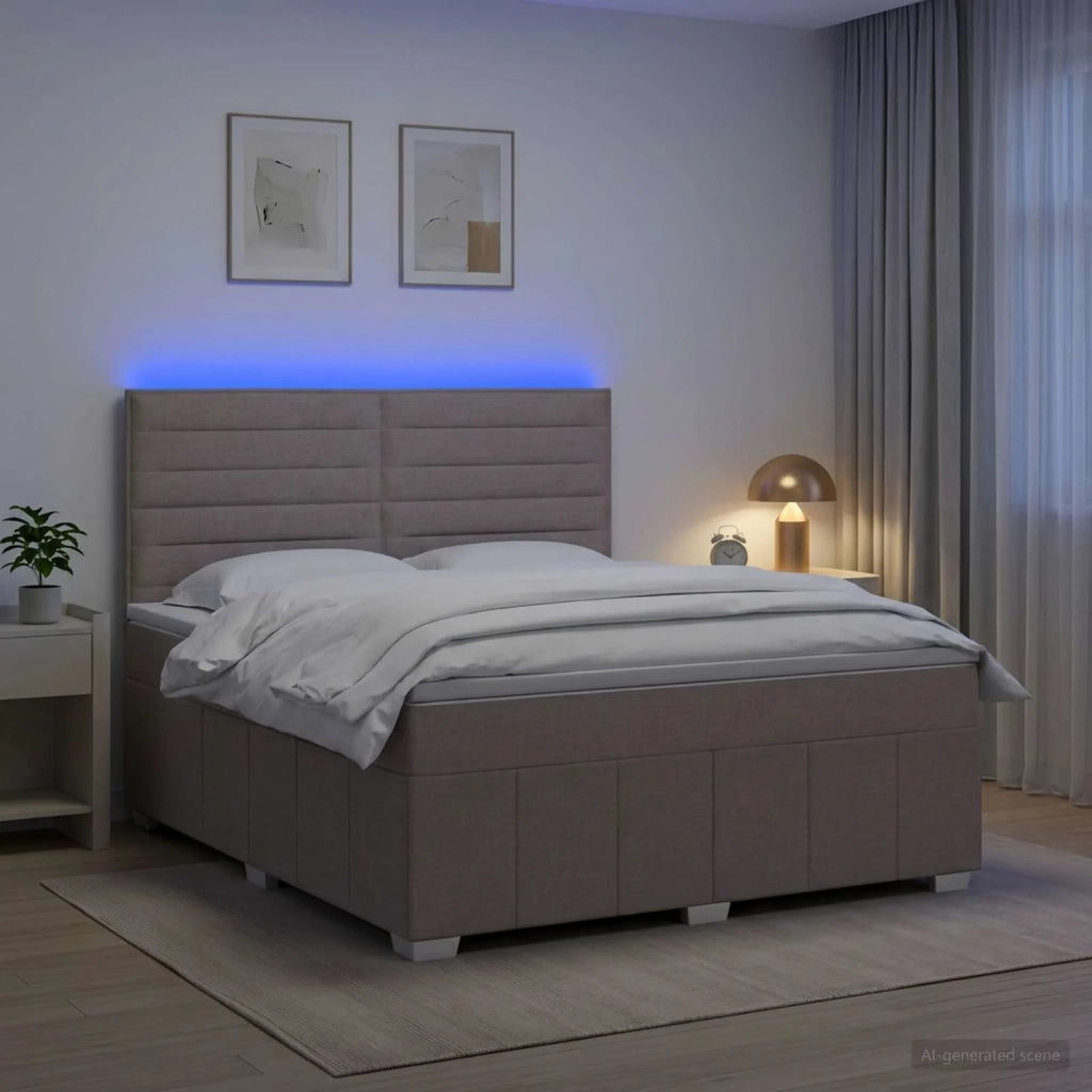 Letto Box Spring LED con Materasso Tortora 140 x 200 cm Tessuto 3455616