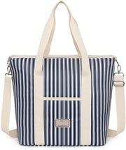 Geïsoleerde Koeltas 15L/29L Grande Capacità Herbruikbare Tasca per Picnic con Cinghia Regolabile per la Spalla per Scuola Ufficio Picnic (29L, Blu Marine con Strisce)