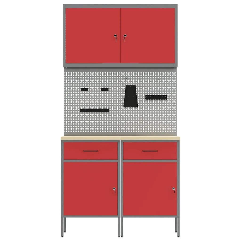 Mobile da lavoro 5 pcs Rosso Legno ingegnerizzato e acciaio 3321417