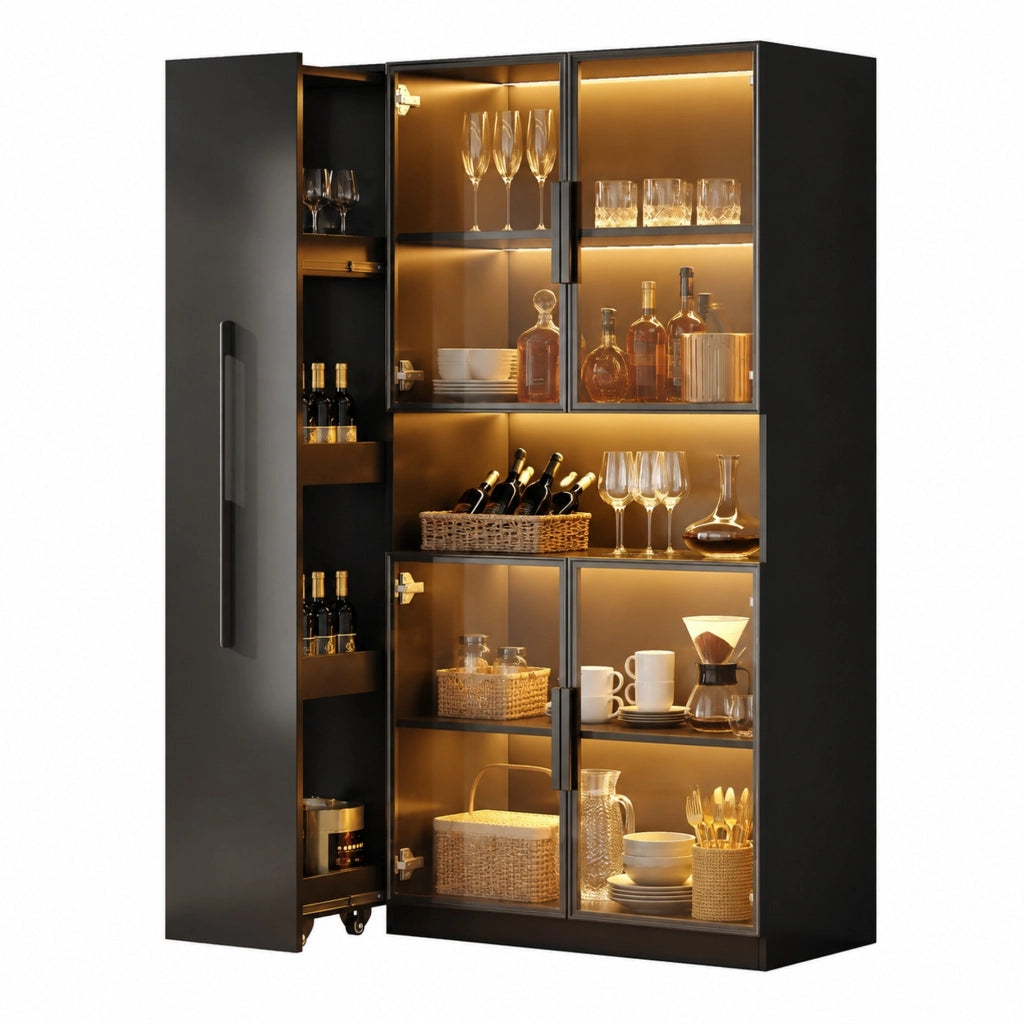 Vetrina multifunzione con LED multicolore e ripiani estraibili 110x35x160 cm nera