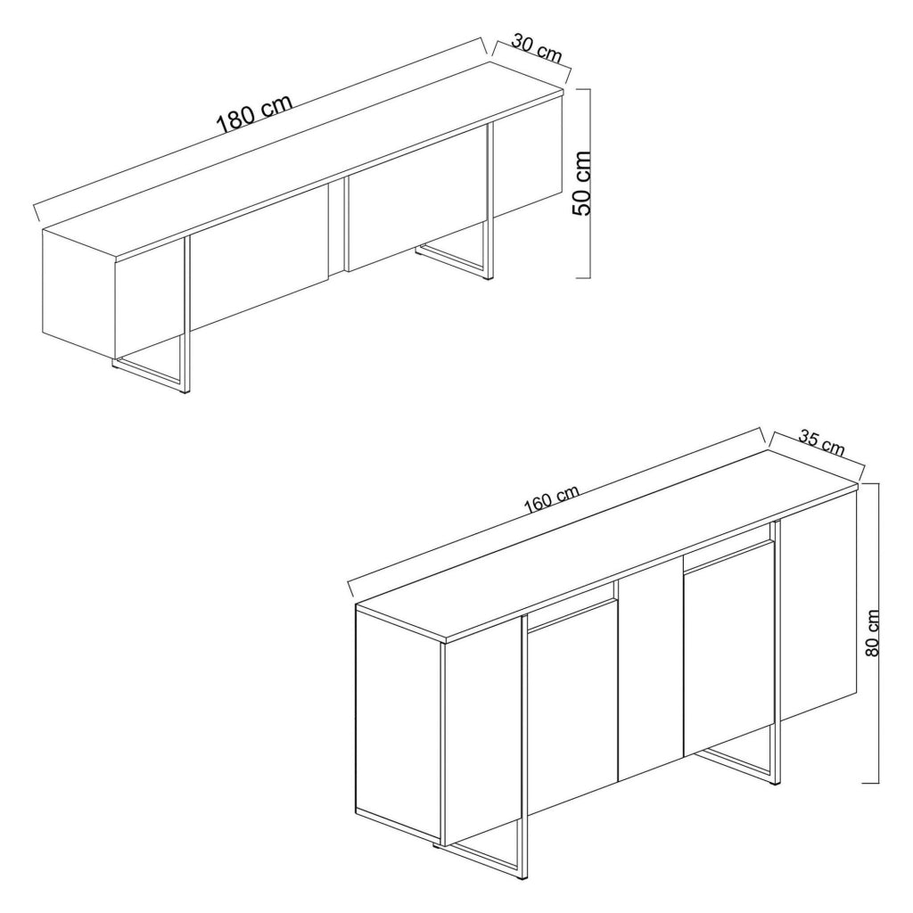 Pignano, set Mobili da Soggiorno Modulabile, Nero Antracite