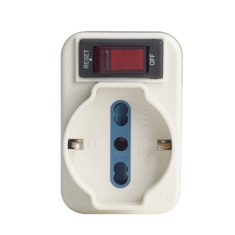 Adattatore Triplo con Interruttore Spina 10A con 2 Prese Bipasso 10A/16A e 1 Presa Universale 10A/16A Max 1500W Salvaspazio Bianco