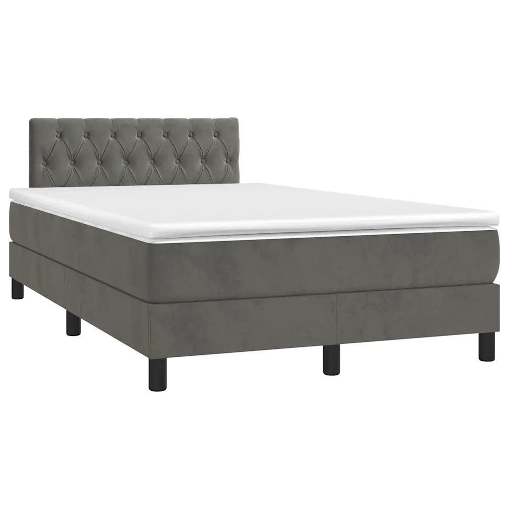 Letto a Molle con Materasso e LED Grigio Scuro 120x190cm in Velluto