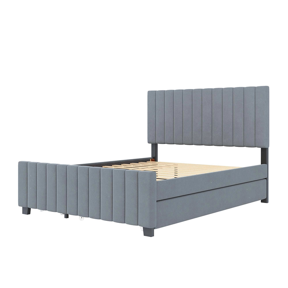 Letto 140x190cm?- Xylo - gigogne 2 cassetti velluto grigio