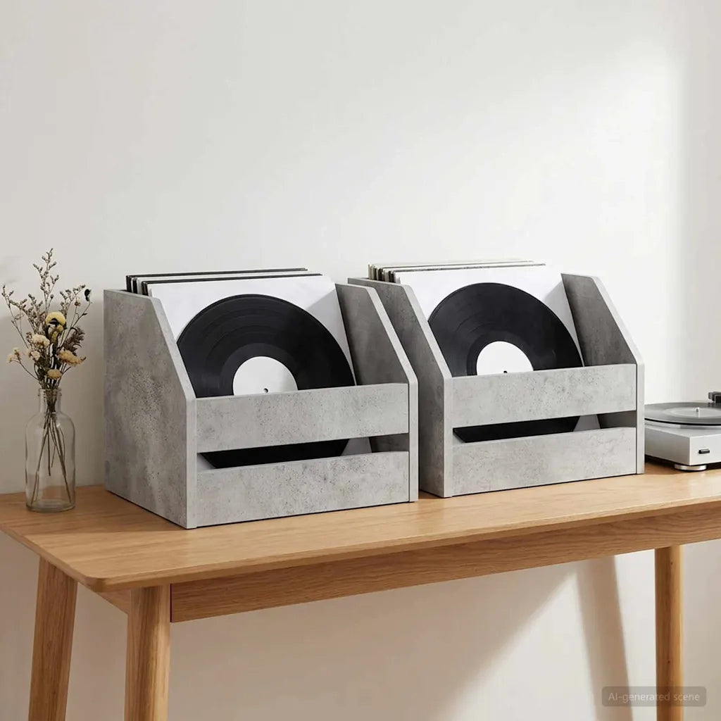 Scatola per album in vinile 2 pz Grigio Cemento 38 x 30 x 29 cm 8012817