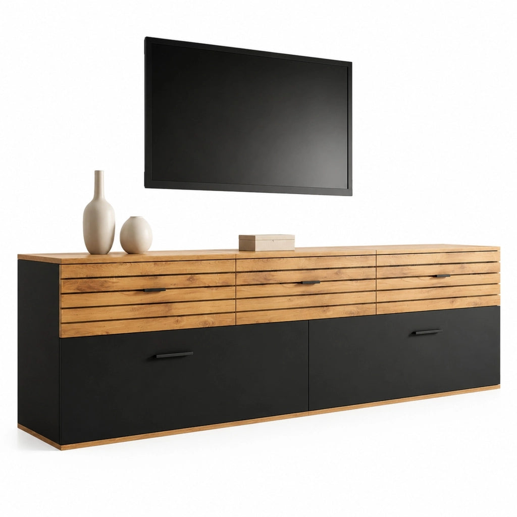 Mobile TV con 3 cassetti e 2 ante; per soggiorno; in MDF e truciolare; 168×38×59 cm