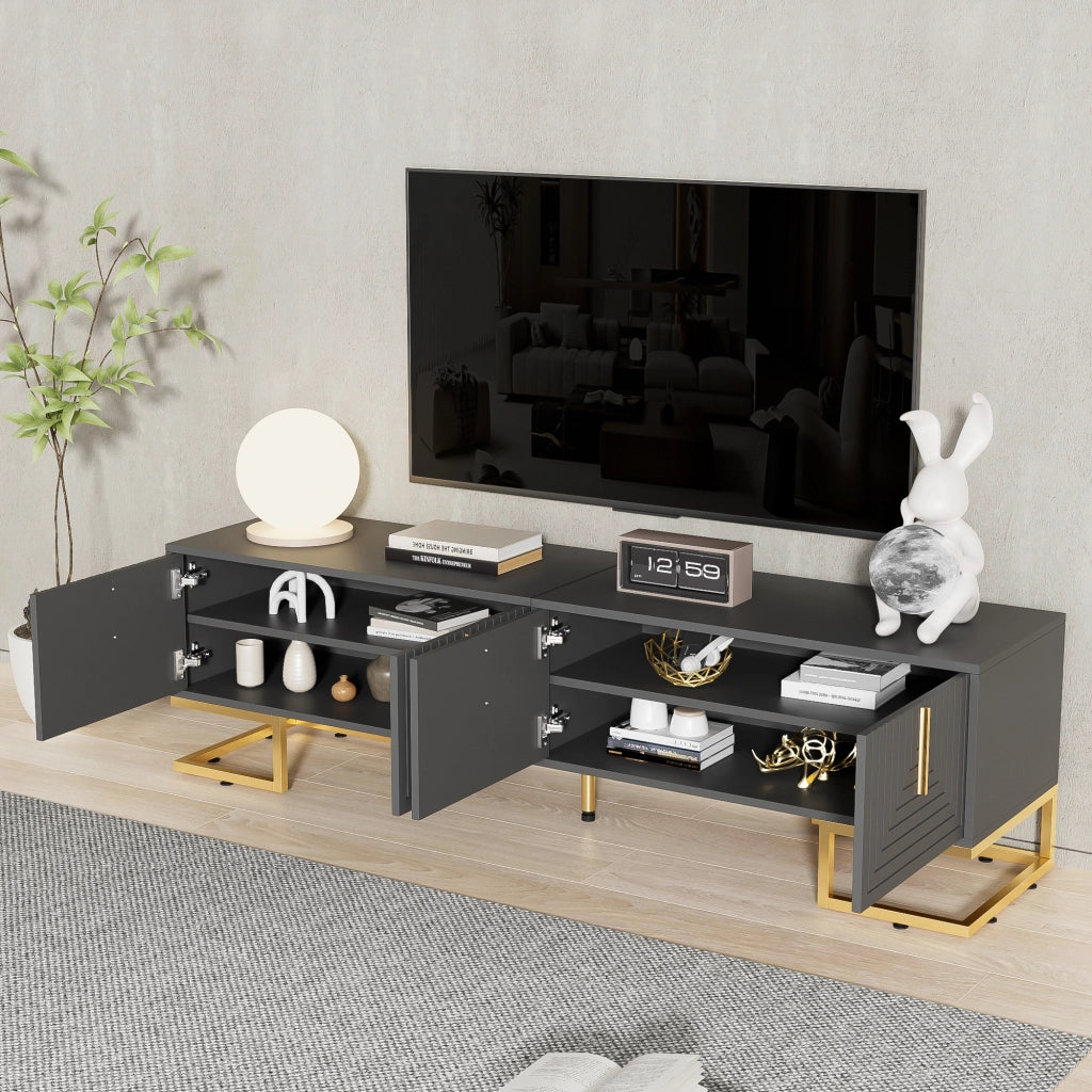 Mobile TV con 4 Ante e Ripiani Integrati; Cerniere Ammortizzate; Piedini Regolabili; 170??40??45;5 cm; in Pannello Truciolare; Grigio