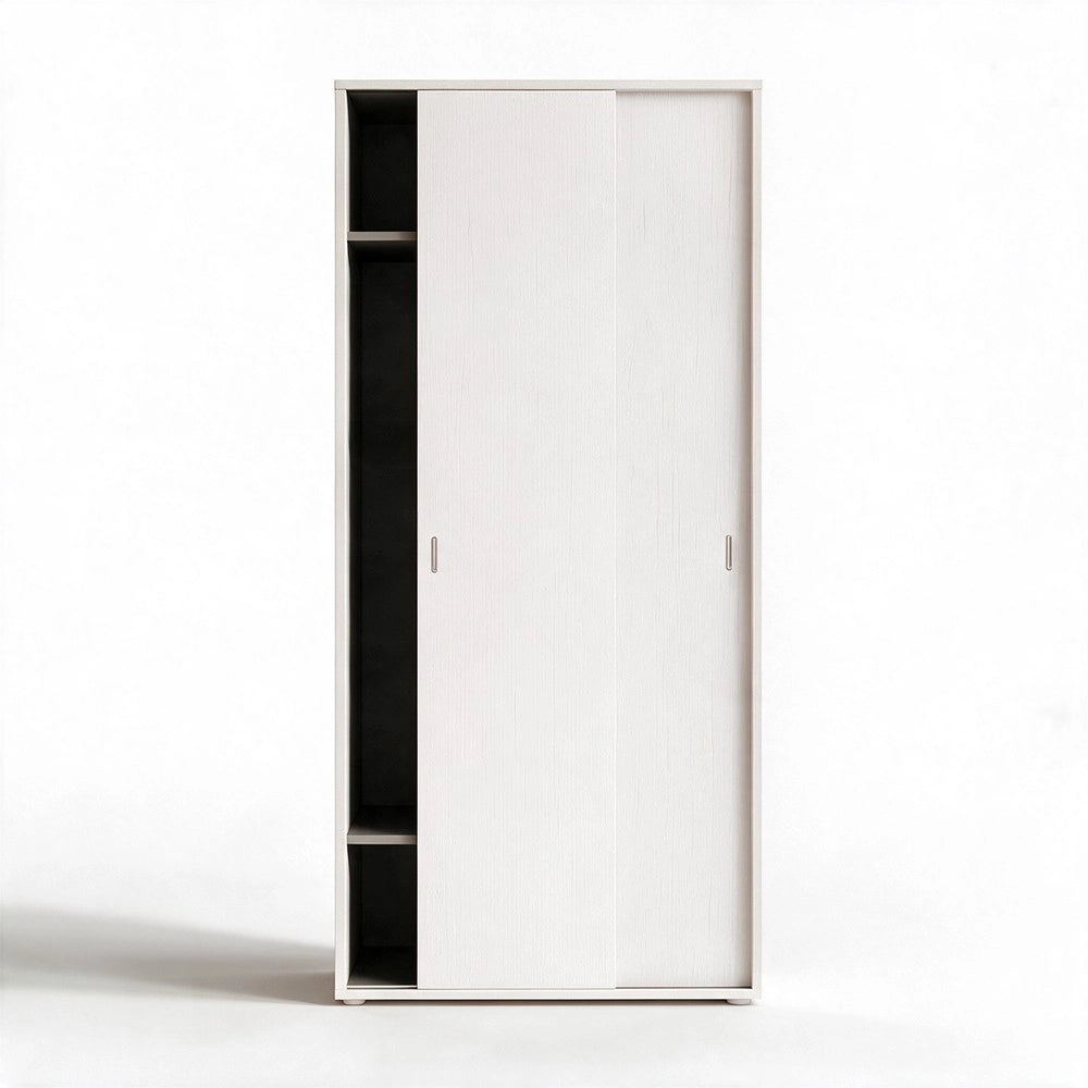 Armadio due ante scorrevoli 90x43x212h con appendiabiti colore bianco frassinato