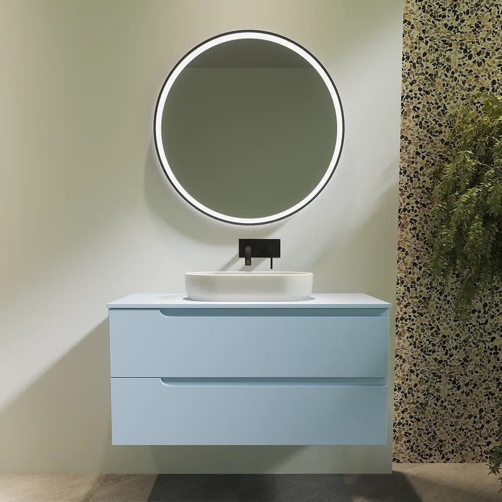 Mobile bagno sospeso 70 cm due cassetti color carta da zucchero con top  | Moor
