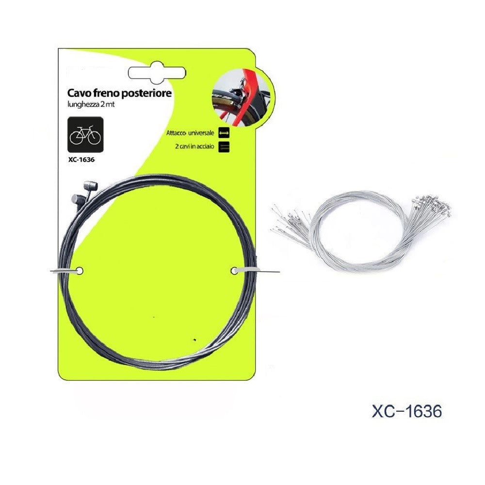 Trade Shop - Set 2pz Cavo Freno Posteriore In Acciaio 2mt Attacco Universale Per Bici Xc-1636 -