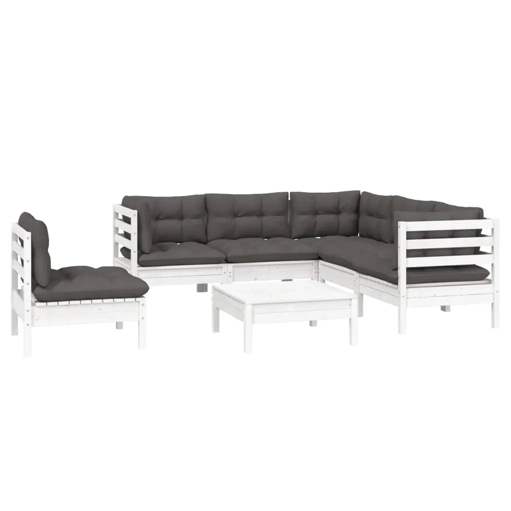 Set Divani da Giardino 6 pz con Cuscini Bianchi Legno di Pino 3096413