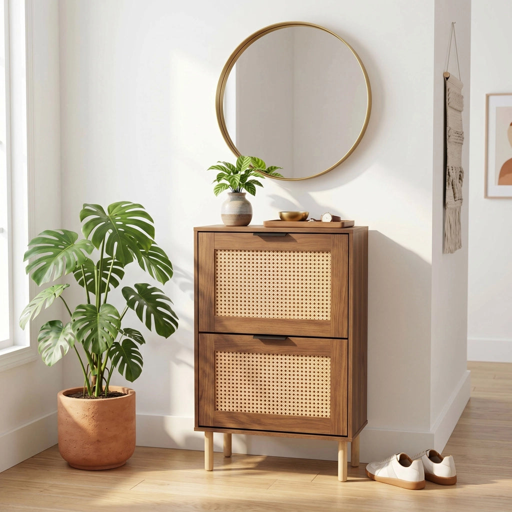 Yssor - Scarpiera 2 ripiani 55x89x25 cm 12 paia per ingresso camera letto in legno e rattan