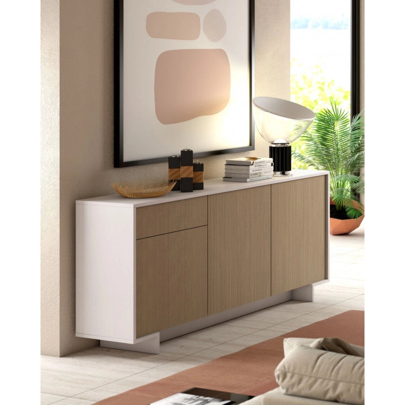 Madia Frame 3 ante con cassetto push to open bianco e cannetè chiaro 170x42x78 cm - Terraneo