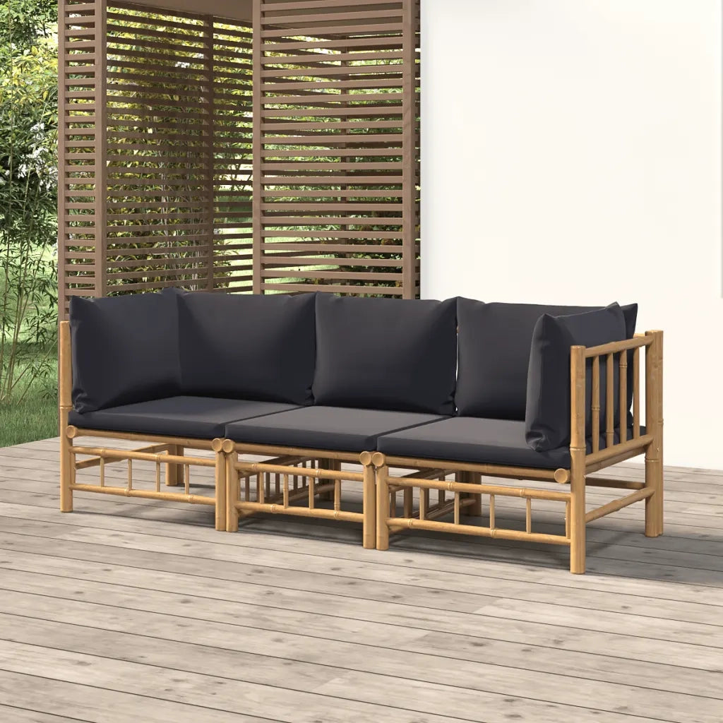 Set Salotto da Giardino 3pz con Cuscini Grigio Scuro Bambù 3155215
