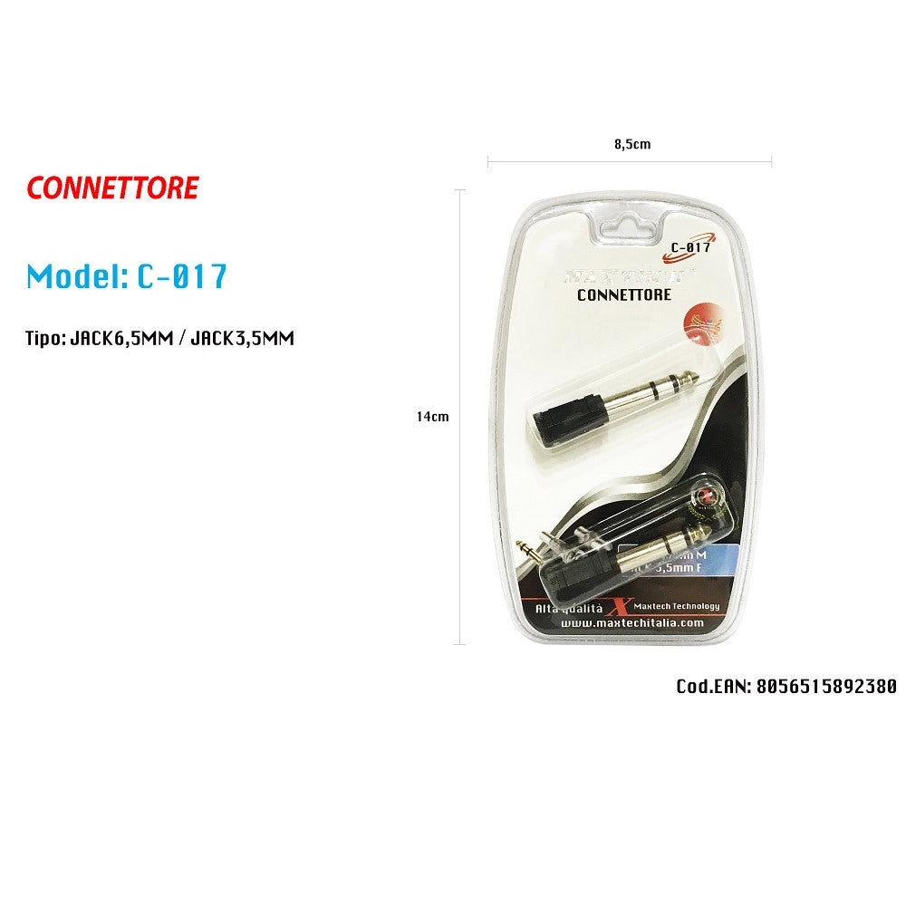 Trade Shop - Connettore 3.5mm Spinotto Femmina A 6.5mm Jack Maschio Audio Adattatore Maxtech C-017 -
